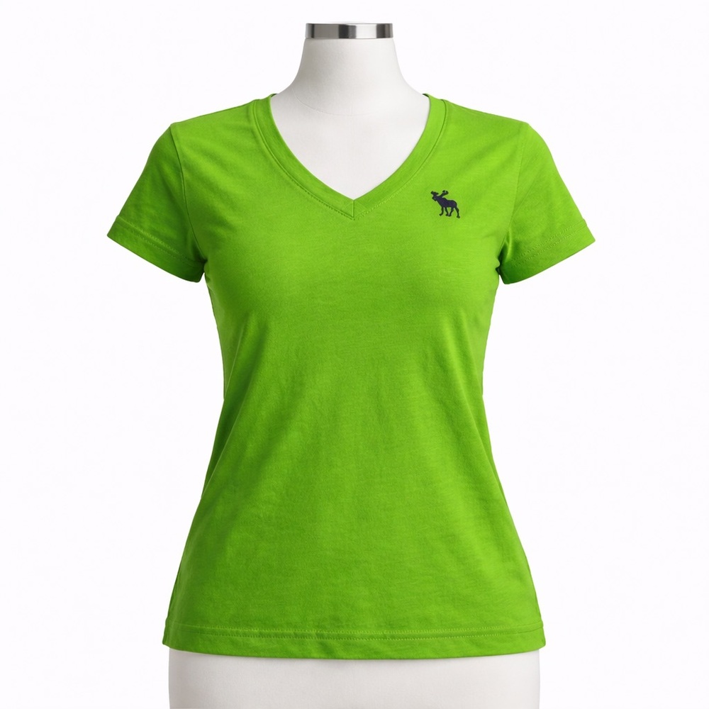 Y2K Abercrombie & Fitch green v-neck logo tee